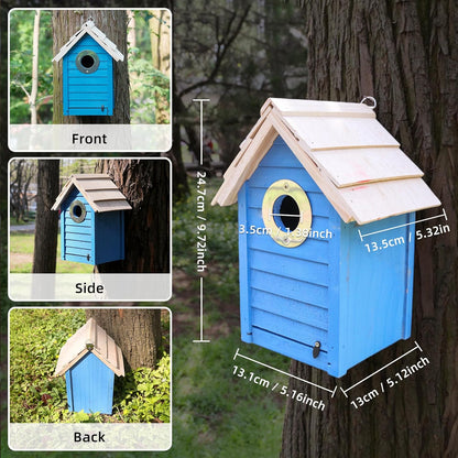 Premium Pine Wood Bird House for Outside – Weather-Resistant Bluebird & Chickadee Nesting Box with Metal Guard