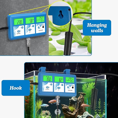 Hydroponic ppm pH Monitor, WiFi 6 in 1 pH EC Meter for Hydroponics Growing System,Continuous Monitoring pH PPM EC CF Humidity Temp of DWC Grow System Water Reservoir Tank Aeroponic Garden Aquarium...