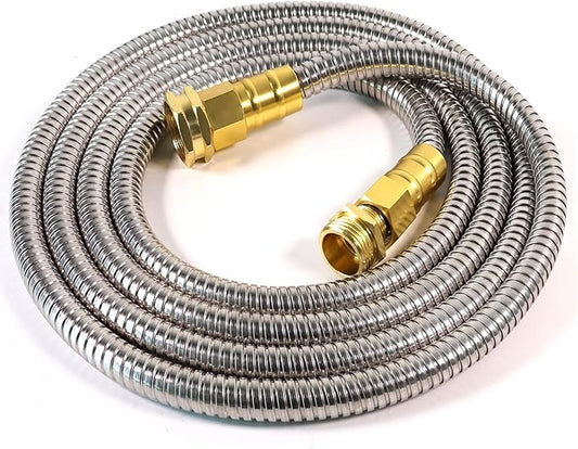 Short Metal Garden Hose 15 ft – 304 Stainless Steel Water Hose with 3/4’’ Brass Fitting, Garden Hoses Flexible, Lightweight, No Kink, Heavy Duty for Outdoor (15 ft)