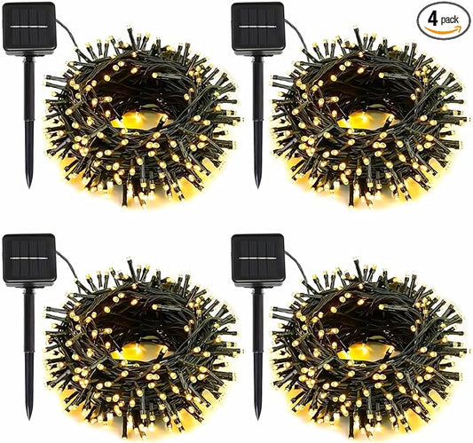 4 Pack Solar String Lights Outdoor, 400 LED Extra-Long 156Ft Solar Lights Outdoor with 8 Lighting Modes, IP65 Waterproof for Garden, Patio, Xmas, Balcony, Tree, Wedding, Party Decor (Warm)