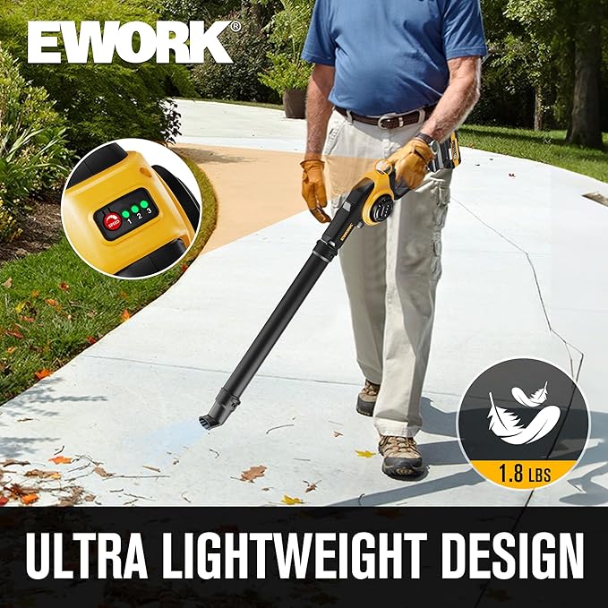 EWORK Small Leaf Blower Cordless 20V 200MPH Lightweight Electric Leaf Blower with Battery and Fast Charger, Mini Battery Powered Compact Leaf Blowers for Lawn Care, Leaves, Jobsite, Patio Cleaning