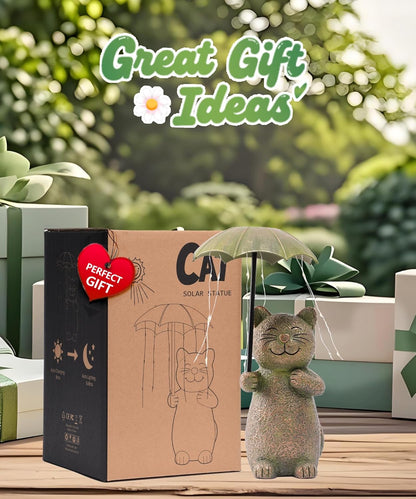 Nacome Solar Cat Garden Statues Outdoor Decor: Holding Umbrella with String Lights Patio Yard Lawn Outside Decorations - Birthday Gifts for Mom Grandma Women Sister(Copper)