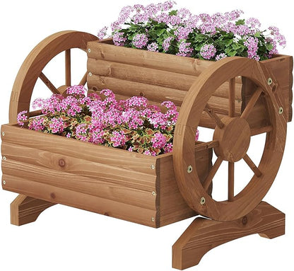 Wooden Wagon Planter Outdoor Flower Cart with Wheels Garden Planter, Decor Planter for Patio Balcony Decoration Succulent Flower Pot for Indoor Backyard Balcon Yard Decor planters for Outdoor Plants