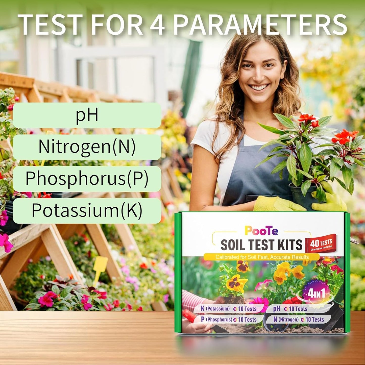 Soil Test Kit - 4-in-1 Soil Testing Kit with Test Tube & Tablets - 40 Tests Upgraded Accurate Tester for pH Nitrogen Phosphorus & Potassium in Garden Lawn Yard Vegetable