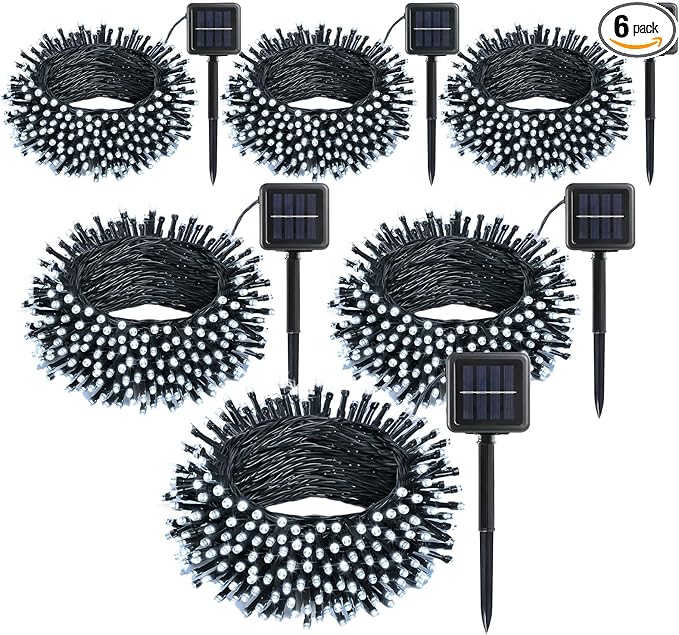 6 Pack Solar String Lights Outdoor, 600 LED Extra-Long 236Ft Solar Lights Outdoor with 8 Lighting Modes, IP65 Waterproof for Garden, Patio, Xmas, Balcony, Tree, Wedding, Party Decor (White)