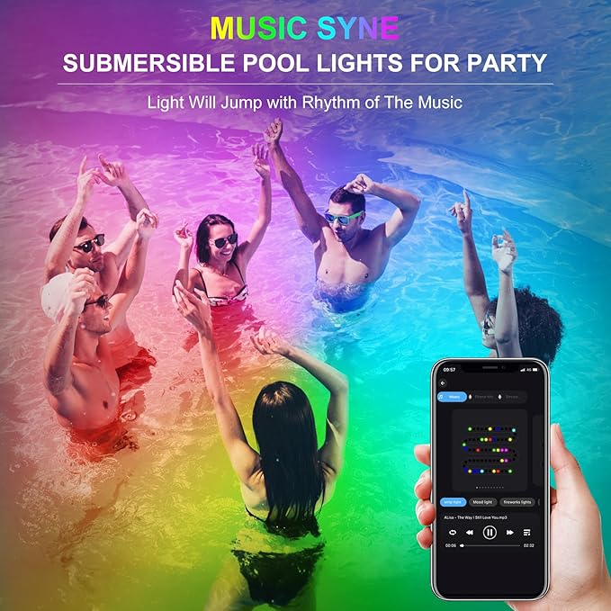 RGB Underwater Pond Lights, Super Bright 18 LED Submersible Fountain Lights Color Changing Spotlights, Bluetooth APP Control IP68 Waterproof for Fish Aquarium Tank Garden Yard Pool(Set of 12)
