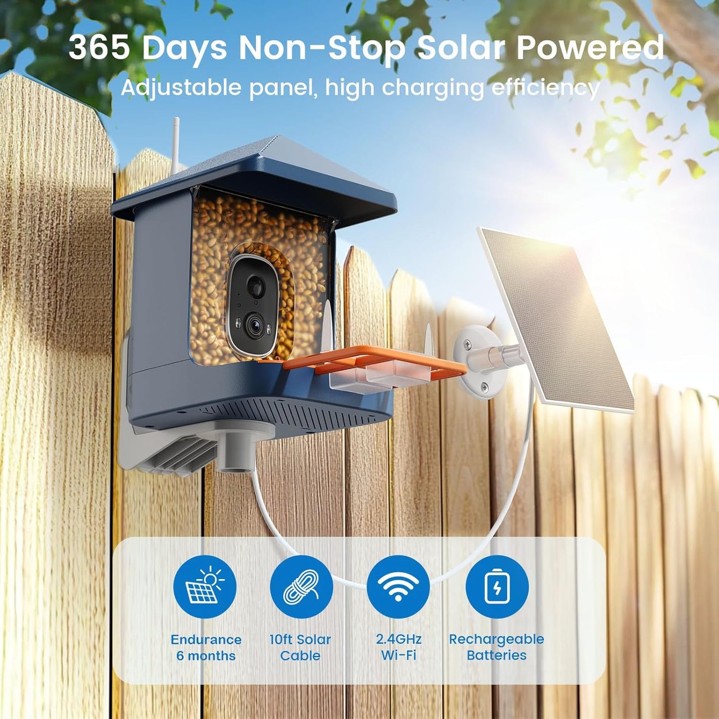 Smart Bird Feeder with Camera, Solar Powered Bird Feeders for Outdoors, 1.8L 2K AI Identify 10,000+ Birds Species, Birds Feeder Camera IP65 Instant Notification, Ideal Gift for Avian Lovers