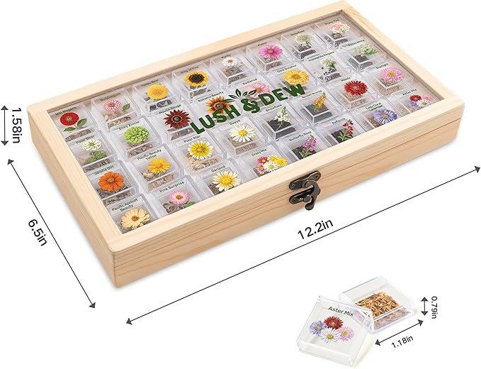 LUSH&DEW Cut Flower Seed Bank, Gift for Women Men, 32 Types Non-GMO Annual & Perennial Wildflower Seeds for Planting in Raised Garden Bed Greenhouse, Seed Storage Organizer, Zinnia Sunflower Zone 3-10