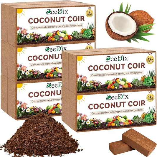 ZeeDix 10 Pack Coconut Coir Bricks, 100% Organic Compressed Coco Coir Brick Seed Starter Potting Soil for Plants, Premium Coconut Fiber Substrate with Low EC & pH Balance for Gardening Flower Herbs