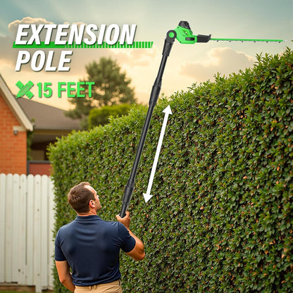 SOYUS Pole Hedge Trimmer Cordless, 18-inch Electric Hedge Trimmer with Extension Pole, 16-Foot Max Reach, Multi-Angle, 2 * 2.0Ah Batteries and Charger Included