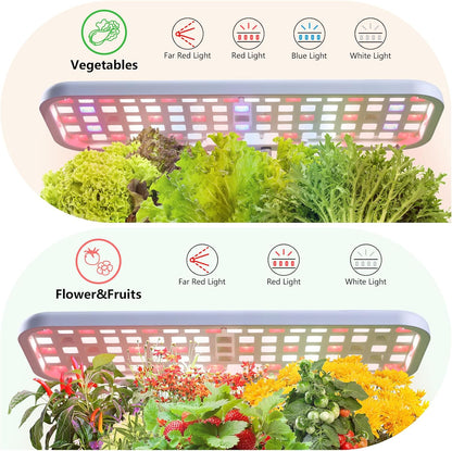 Indoor Garden Led Grow Light, Full Spectrum LED Grow Lamp for Indoor Plants with Intelligent Controller, Height Adjustable, Ideal for Home Desk Plant Lighting (White, 16 * 6.3 * 7.1 inch)