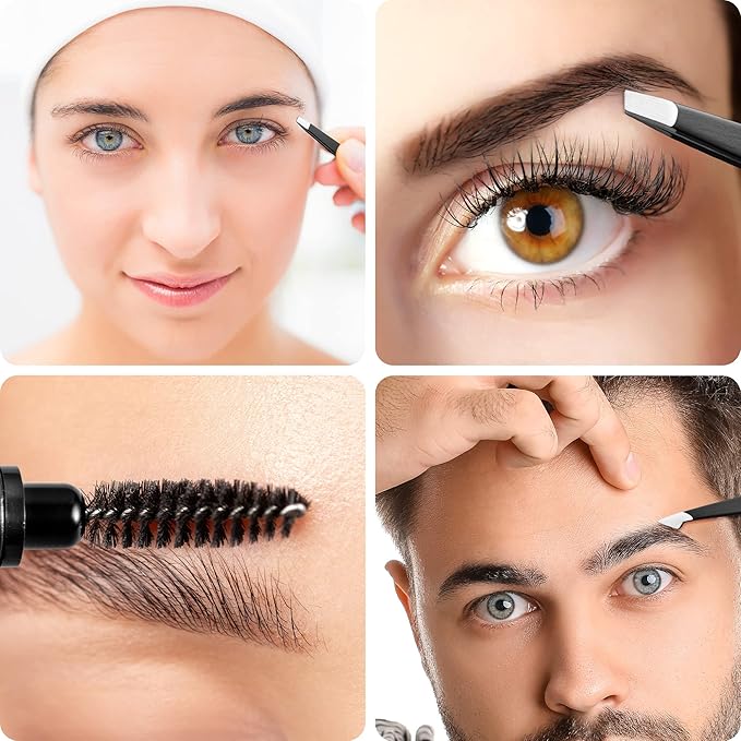 Eyebrow Trimmer 8-Pack - Eyebrow Tweezers Set - Eyebrow Shaping Kit for Women & Men With Razor, Brush With Comb, Pencil, and Scissors in Padded Case