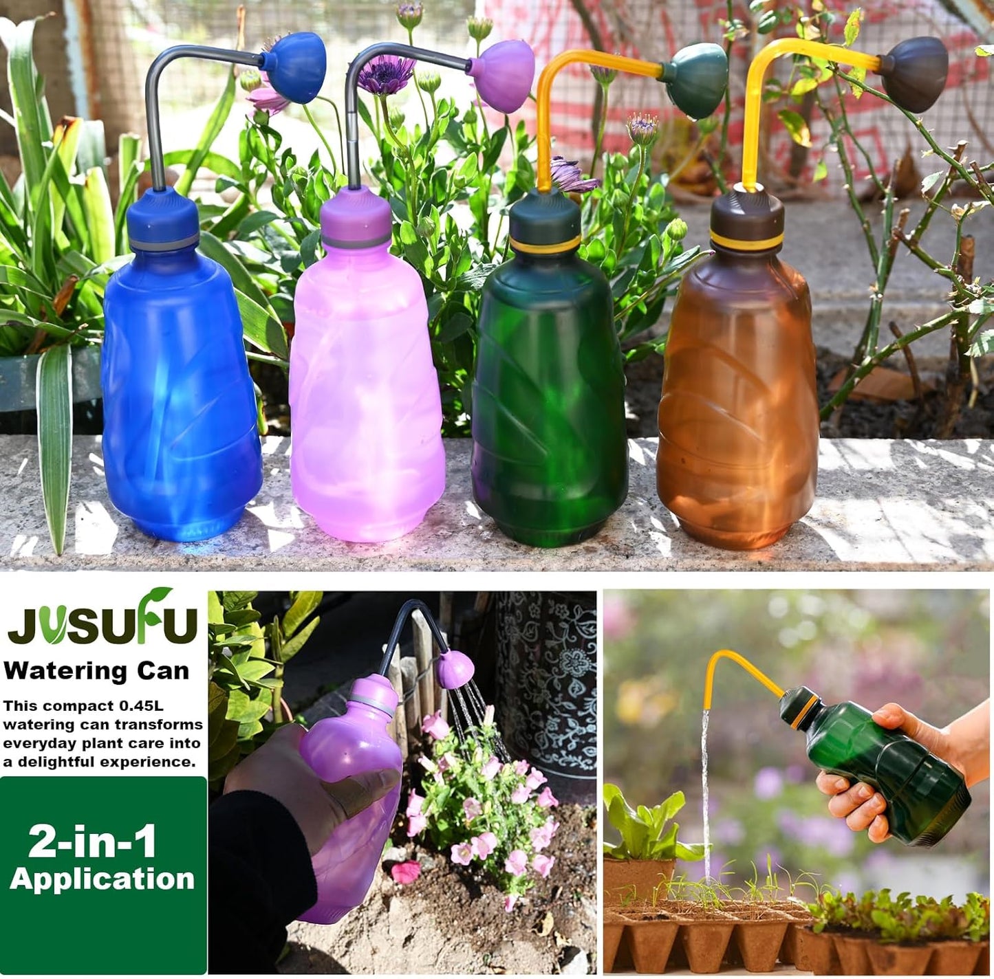 Watering Can for Seedlings, Tiny Watering Bottle for Small Desk Plants Andsucculent Plants 0.45L (Brown)