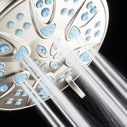 AquaDance Anti-Clog High-Pressure 6-Setting Hand with with Microban Nozzle Protection from Growth of Mold & Mildew for Stronger Shower! Aqua Blue Jets – 1.8 GPM