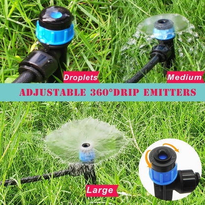 30pcs Drip Irrigation Emitters - Push-to-Quick Connect to 1/4" Tube - Adjustable 360 Degree Drippers Emitters Vortex on 5.5" Stakes-Garden Watering System (Blue Emitters Vortex-30 PCS)