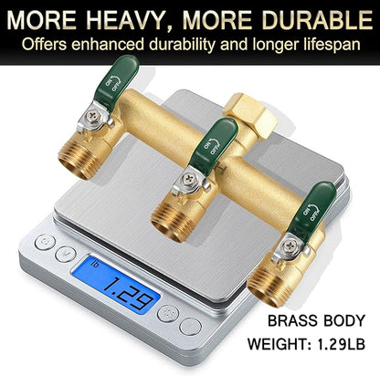 EBH Garden Hose Splitter, 3-Way High Flow Heavy Duty Brass Outdoor Hose Manifold with Long Handles Full Flow Faucet Adapter- 3/4” GHT(Green)