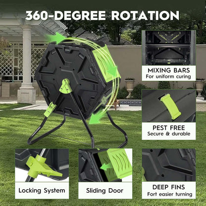 Compost Bin, 21 Gallon Small Composter Tumbler Outdoor Compact Single Rotating Chamber with Sliding Door and Steel Frame, BPA-Free Composting Bin for Garden, Kitchen, and Yard Waste