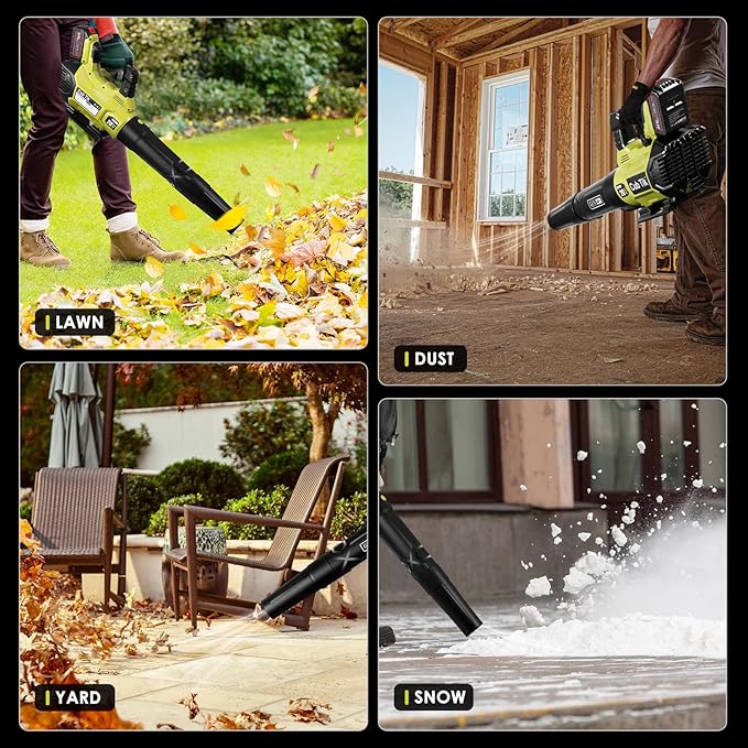 Leaf Blower Cordless with 2x4.0AH Batteries and Charger 650CFM 280MPH Electric Leaf Blower 2 Speed Mode Lightweight Battery Powered Leaf Blowers for Lawn Care Patio Garden Yard