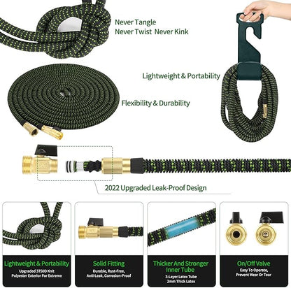 75 ft Expandable Garden Hose, 2025 Upgraded Retractable Flexible Water Hose 75ft with 10 Function Spray Nozzle, Lightweight, Kink-free,Expanding Hoses With 3/4" Solid Brass Fittings