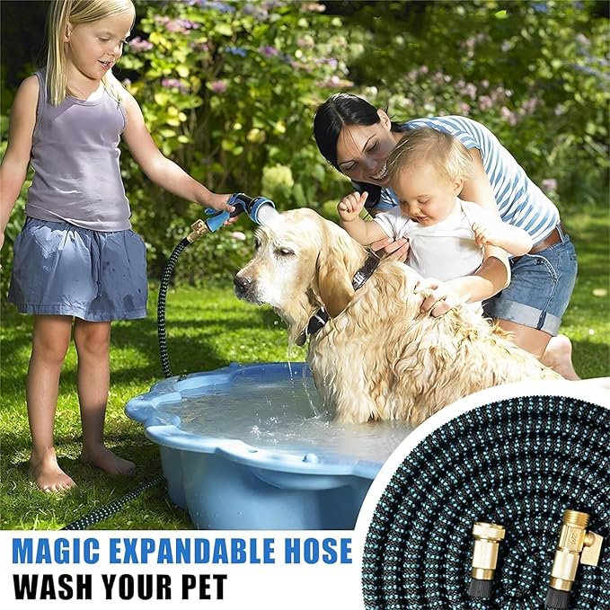 50 ft Expandable Garden Hose - Kink Free Flexible Water Hose with Thumb-Controlled 10-Function Nozzle, 3/4 Solid Brass Connectors, Retractable Latex Core - Lightweight Expanding Hose