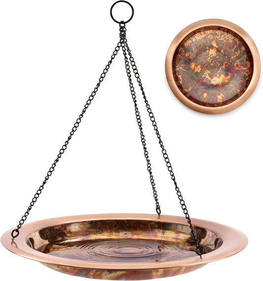 Good Directions Hanging Fire Copper Bird Bath for Outside Backyard, Outdoor, Patio, Garden, Birdbath Gift for Bird Lovers Watchers, Large 18" Pure Copper Metal