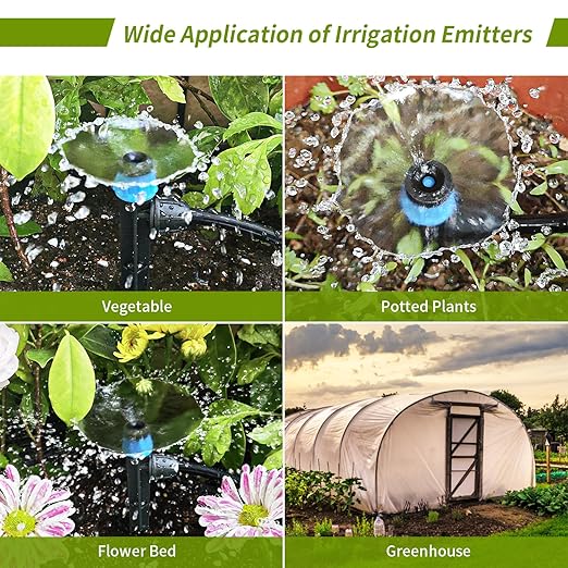 Drip Emitters for 1/4" Drip Irrigation Tubing 25 pcs Adjustable 360 Degree Fan Shape Water Flow Irrigation Drippers with Lock Barbed Irrigation Drip Heads Drip Spray Emitters for Flower Plants Garden