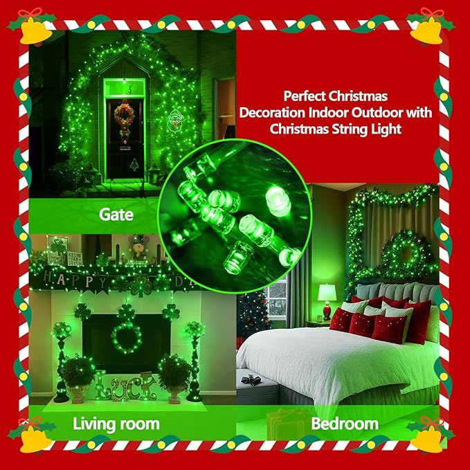 Upgraded Connectable 200 LED String Lights Indoor Outdoor, 66FT Green Halloween Lights Waterproof, 13 Modes Twinkle Fairy Lights Plug in Clear Wire for St. Patrick's Day, Bedroom, Classroom Decor