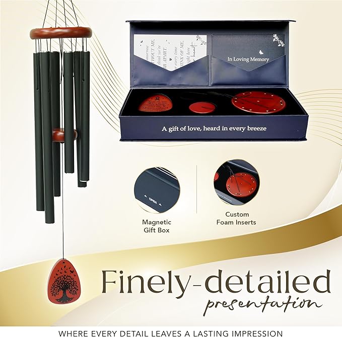 Sympathy Wind Chimes 37 inches Funeral Gift with Premium Packaging and Sympathy Card Memorial for Loss of a Loved One, Outdoor Bereavement Mom Dad Family