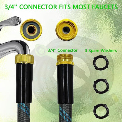 Garden Hose 50FT, NON-EXPANDABLE Heavy-Duty Flexible & Lightweight Water Hose with 10-Function Nozzle, No-Kink, Leak-Proof, Solid Fittings for Car, RV Marine Camper, Outdoor, Yard, Lawn