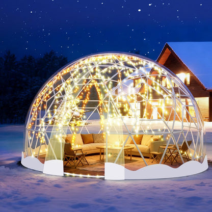 Garden Dome Bubble Tent House Outdoor, Upgraded Geodesic Dome Greenhouse with Transparent PVC Cover, Weatherproof Greenhouse Suitable for Patio (WHITE-12FT)