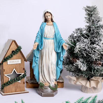 Our Lady of Grace Blessed Virgin Mother Mary Statue Catholic Religious 15.8 Inch Colored Resin Statue Figurine for Garden, Outdoor, Patio, Cemetery Grave Stone (Monther Mary)