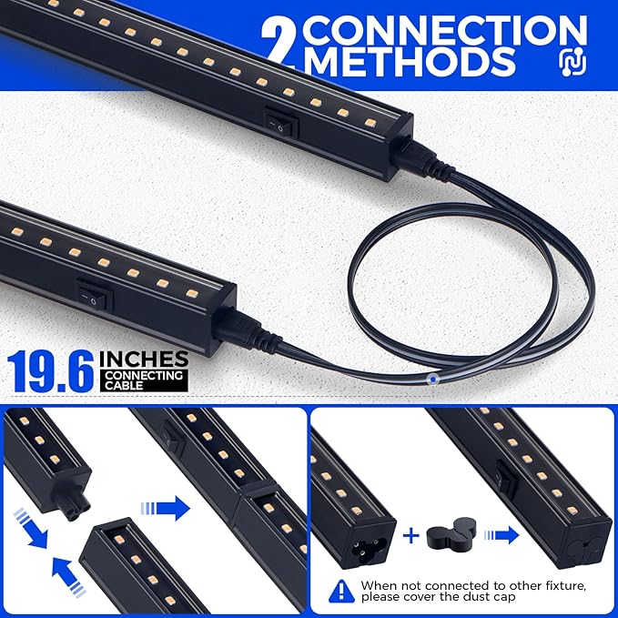 Barrina Grow Lights for Indoor Plants Full Spectrum, 1ft LED Grow Light Fixture, Black Cover LED Plant Grow Light Bulbs for Indoor Plants, Greenhouse, Plug and Play, Linkable Design, Yellow, 8 Packs