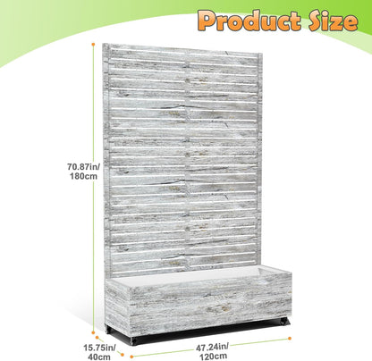 Metal Raised Garden Bed with Trellis, 2-in-1 Planter Box & Privacy Screen for Climbing Plants, Outdoor Standing Flower Bed with Drainage Holes, 47.2" L x 16.7" W x 70.8" H, White Oak Grain