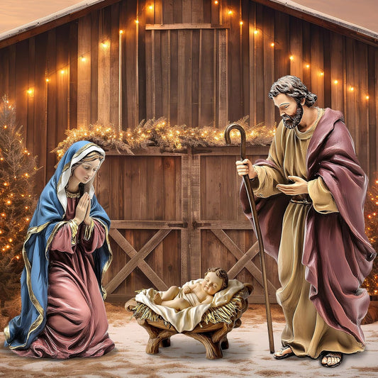 Shimeyao 3 Pcs Metal Christmas Outdoor Nativity Scene Set 48.8 Inch Large Christmas Holy Family Nativity Scene Decorations Includes Stakes Jesus Joseph Mary for Xmas Holiday Garden Decor