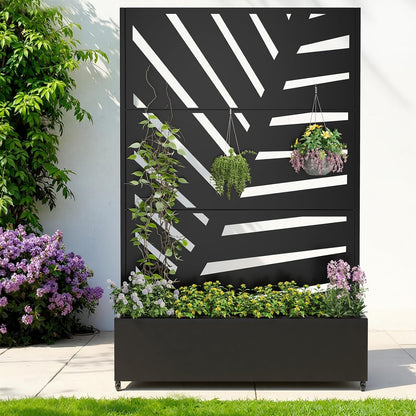 Metal Raised Garden Bed with Trellis & Wheels,72" x 47"x 15.7" Planter Box with Trellis,Privacy Planters for Patio,Garden Bed for Climbing Plants,Suitable for Climbing Plants and Vegetables,Black