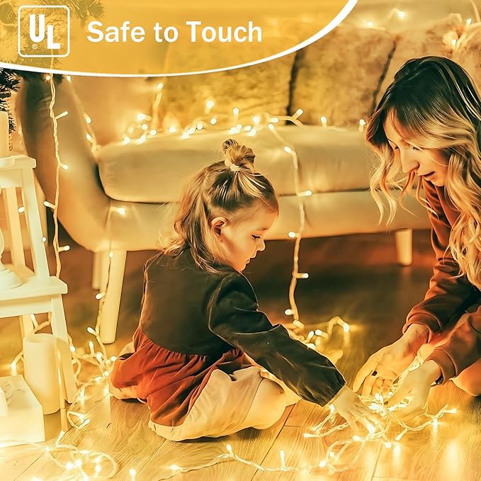 Connectable 200 LED Christmas Lights Indoor Outdoor, 66FT Warm White String Lights Waterproof, 13 Modes with Timer, Twinkle Fairy Lights Plug in Clear Wire for Christmas Tree, Bedroom, Classroom Decor