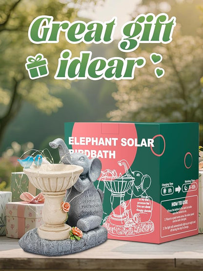 Solar Garden Outdoor Statues Decor, Elephant with Birdbath Garden Decor for Home House, Yard Art Lawn, Ornaments, Porch Patio, Balcony - Birthday Gifts for Grandma Mom Women