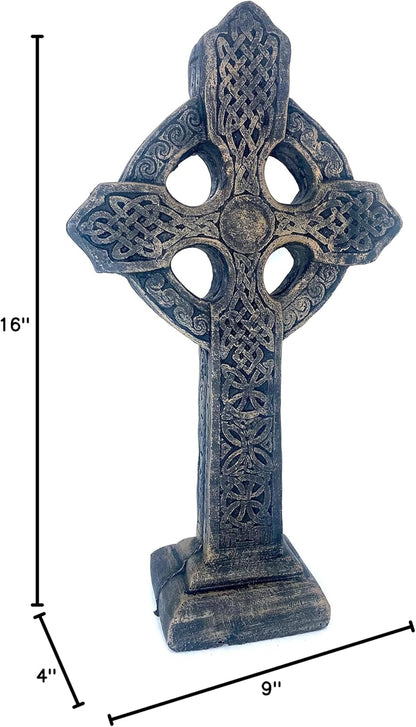 Solid Rock Stoneworks Cross on Base Decorative Stone Statue 16in Tall Autumn Brown Color