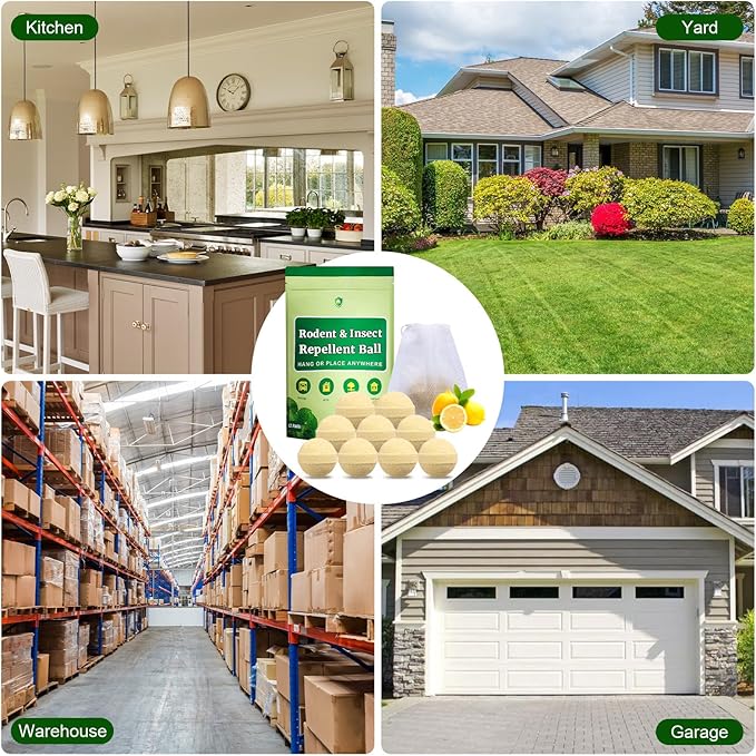 Rodent and Insect Repellent Balls, Rats and Squirrel Repellent for Indoor and Outdoor, Peppermint to Repel Rats and Mice, Mouse and Rodent Deterrent for House, Garden, 12 Packs