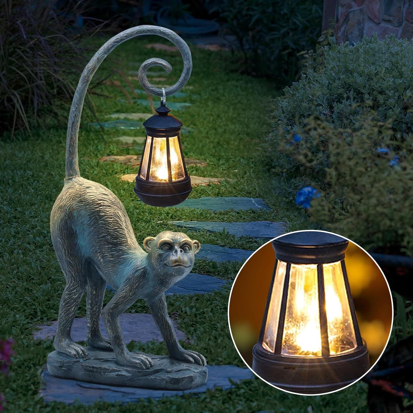 Resin Monkey Statue with Solar Light - Whimsical Garden Decor, Good Luck Gifts for Women,Outdoor Statues Yard Decor for Patio,Porch,Home - Unique Housewarming Gifts