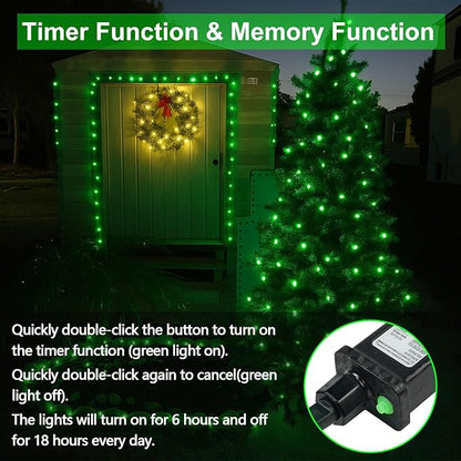 Upgraded Connectable 200 LED String Lights Indoor Outdoor, 66FT Green Halloween Lights Waterproof, 13 Modes Twinkle Fairy Lights Plug in Clear Wire for St. Patrick's Day, Bedroom, Classroom Decor