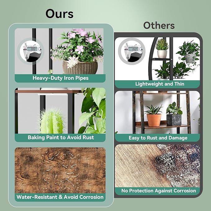 Plant Stand Indoor with Grow Lights 11 Tiered Wood Indoor Plant Shelf 62" Tall Plant Stand Metal Frame for Indoor Plants Multiple Flower Pot Holder, Large Plant Rack for Living Room Patio Corner