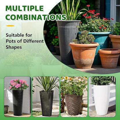 YLSAZL 2 Pack Adjustable Height Plant Risers for Inside Pots,11-17" Rise Plant Risers for, Indoor & Outdoor Insert with, Tall Square Round Taper Planter with 6''8" 10" Base & Top（ Green - Short）