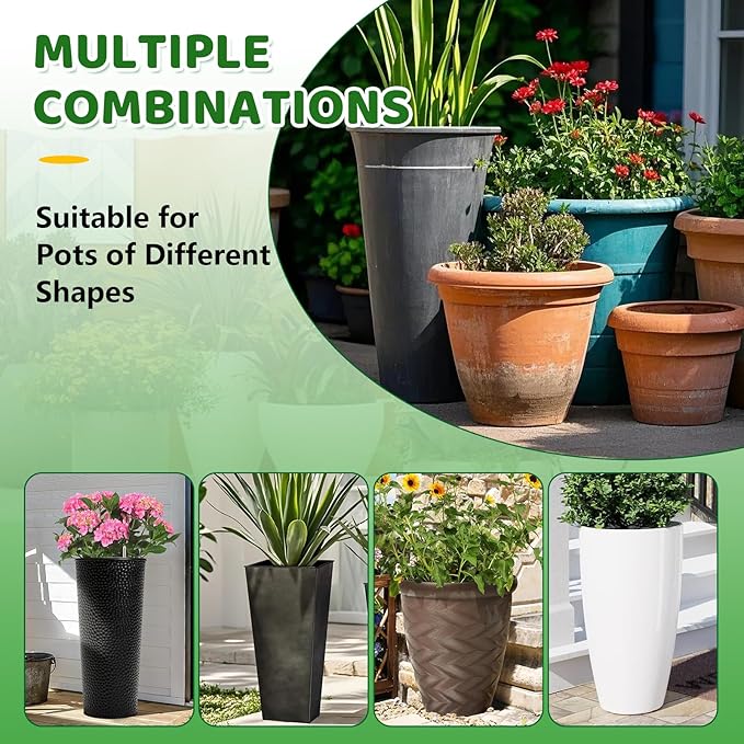 YLSAZL 2 Pack Adjustable Height Plant Risers for Inside Pots,11-17" Rise Plant Risers for, Indoor & Outdoor Insert with, Tall Square Round Taper Planter with 6''8" 10" Base & Top（Black - Short）