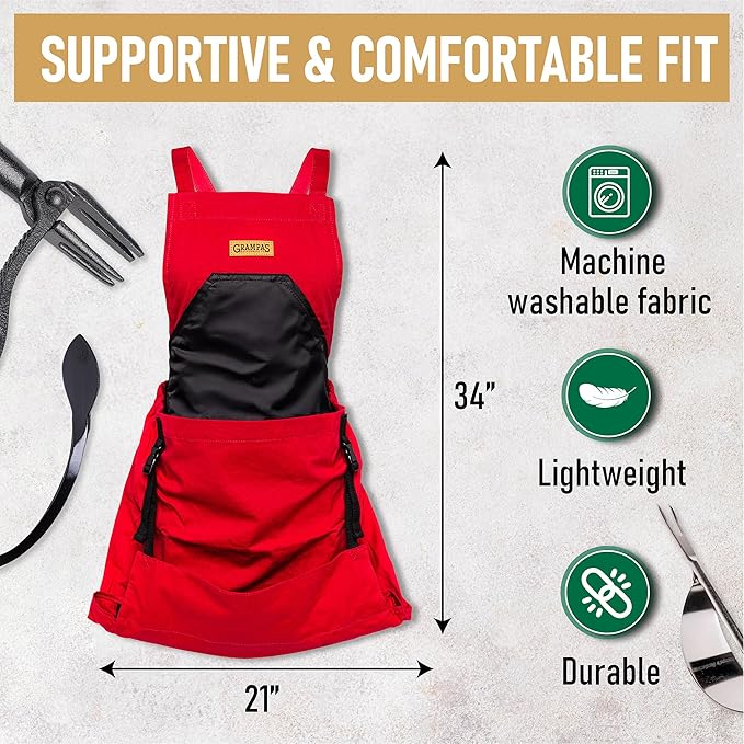 Grampa's Garden Apron - Cross Back Gardening Apron With Pockets For Women & Men | Harvest Apron with Large Kangaroo Pouch