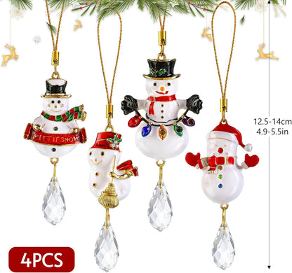 H&D HYALINE & DORA 4 Pcs Christmas Snowman Suncatcher Winter Snowman Hanging Suncatcher for Christmas Tree Hanging Crystal Crafts Holiday Decor Xmas Party Supplies