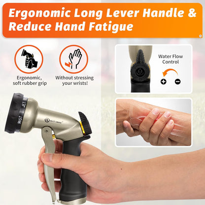 AUTOMAN Garden Hose Nozzle - 7 Patterns Sprayer, 100% Metal High Pressure Spray Nozzle, Labor-Saving Design, Heavy Duty Water Hose Nozzle for Garden Watering, Car Washing, Window Cleaning,Pets Bathing
