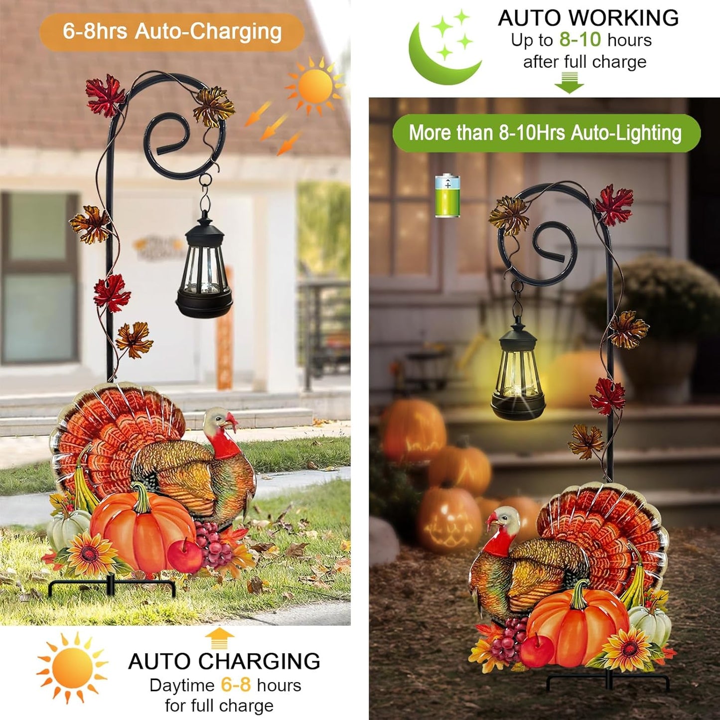 Thanksgiving Turkey Decorations Outdoor,Solar Turkey Garden Stakes,Autumn Fall Decor Yard Stake for Pathway Patio or Farmhouse Porch