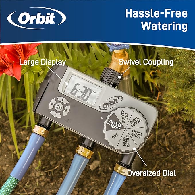 Orbit 56233D 3-Outlet Digital Watering Timer, 3 valves, Black and Gray