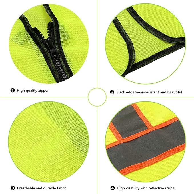 Tekware Safety Vest with High Reflective Strips, Pack of 10 Bright Neon Color Construction Protector with Zipper